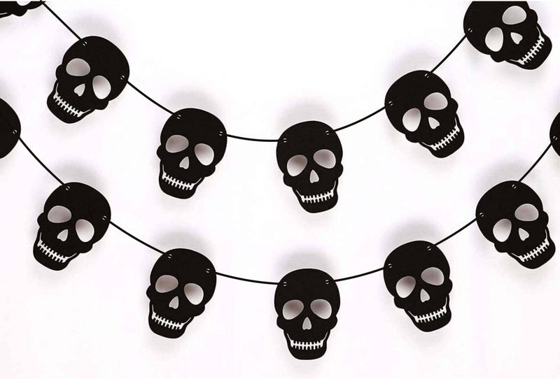 Seyal 36 PCS Black Skull Garland Decorations â€“ Gothic Halloween Party Banner for Haunted House, Horror-Themed Events, Spooky Decor, Pirate Parties, Rock or Metal Venues, Alternative and Dark Aesthetic Style - Image 1